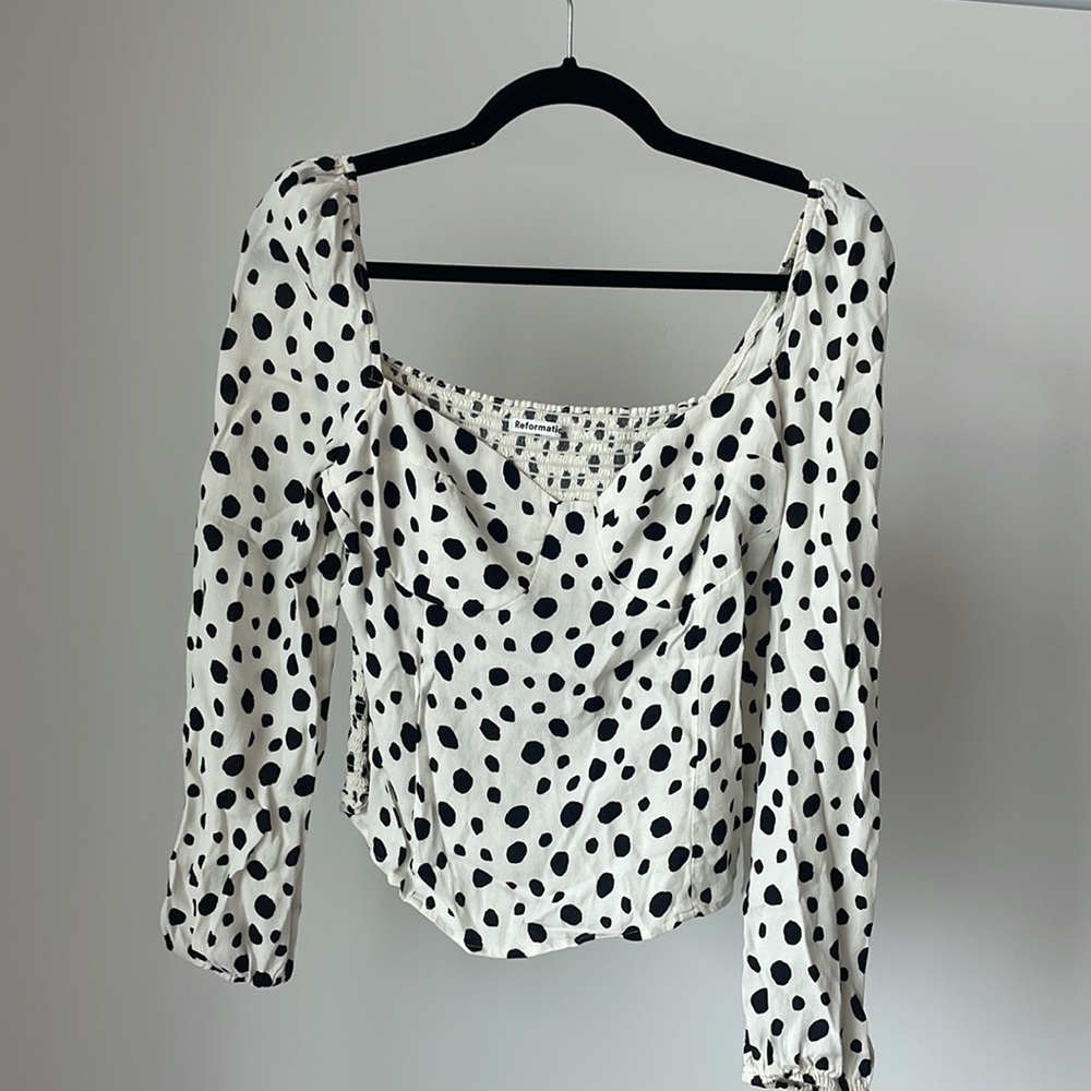 Reformation black and white print bustier puff sleeve top size 10